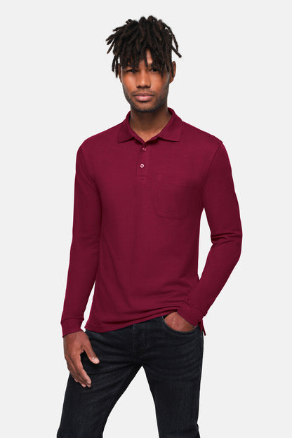 HAKRO Pocket-Longsleeve-Polo MIKRALINAR® ECO - Weinrot - 5