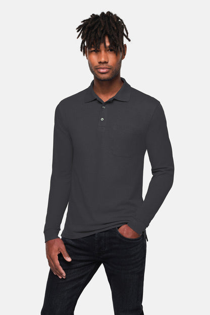 HAKRO Pocket-Longsleeve-Polo MIKRALINAR® ECO - Karbongrau - 5