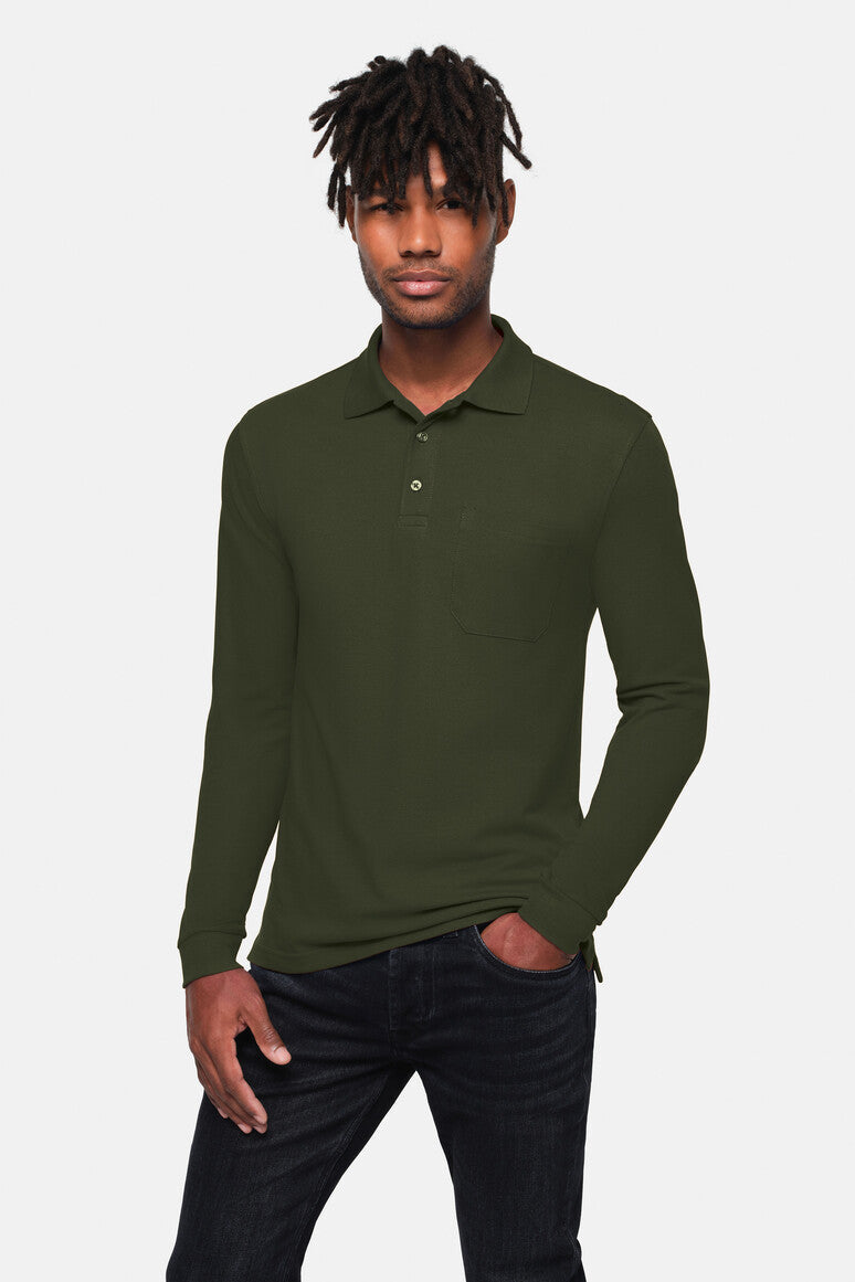 HAKRO Pocket-Longsleeve-Polo MIKRALINAR® ECO - Olive - 5